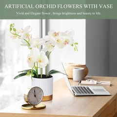 XunYee Orchid Artificial Flowers in Pot 15 Inches Artificial Orchid Flowers P…