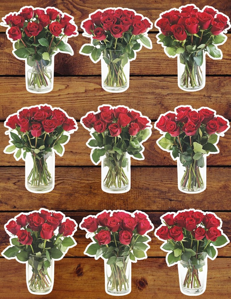 Roses In Vase Die Cut Vinyl Stickers Set Scrapbooking Laptop Waterbottle