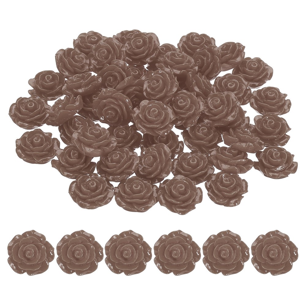 20mm Rose Flower Resin Cabochon, 50 Pcs Mini Rose Flower Resin, Dark Brown