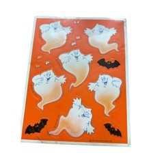 Vintage 1987 Hallmark Halloween Ghost Stickers Black Bats 6″ x 4.5″ New