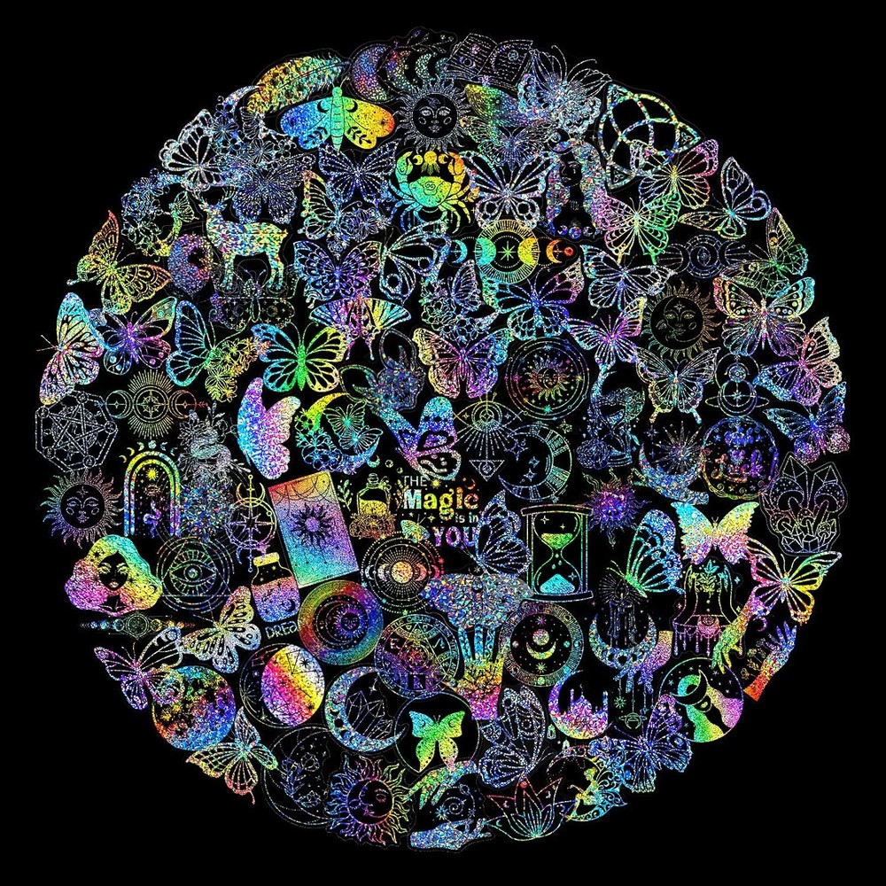 300Pcs Holographic Stickers, Waterproof Colorful Butterfly and Magic World Resin