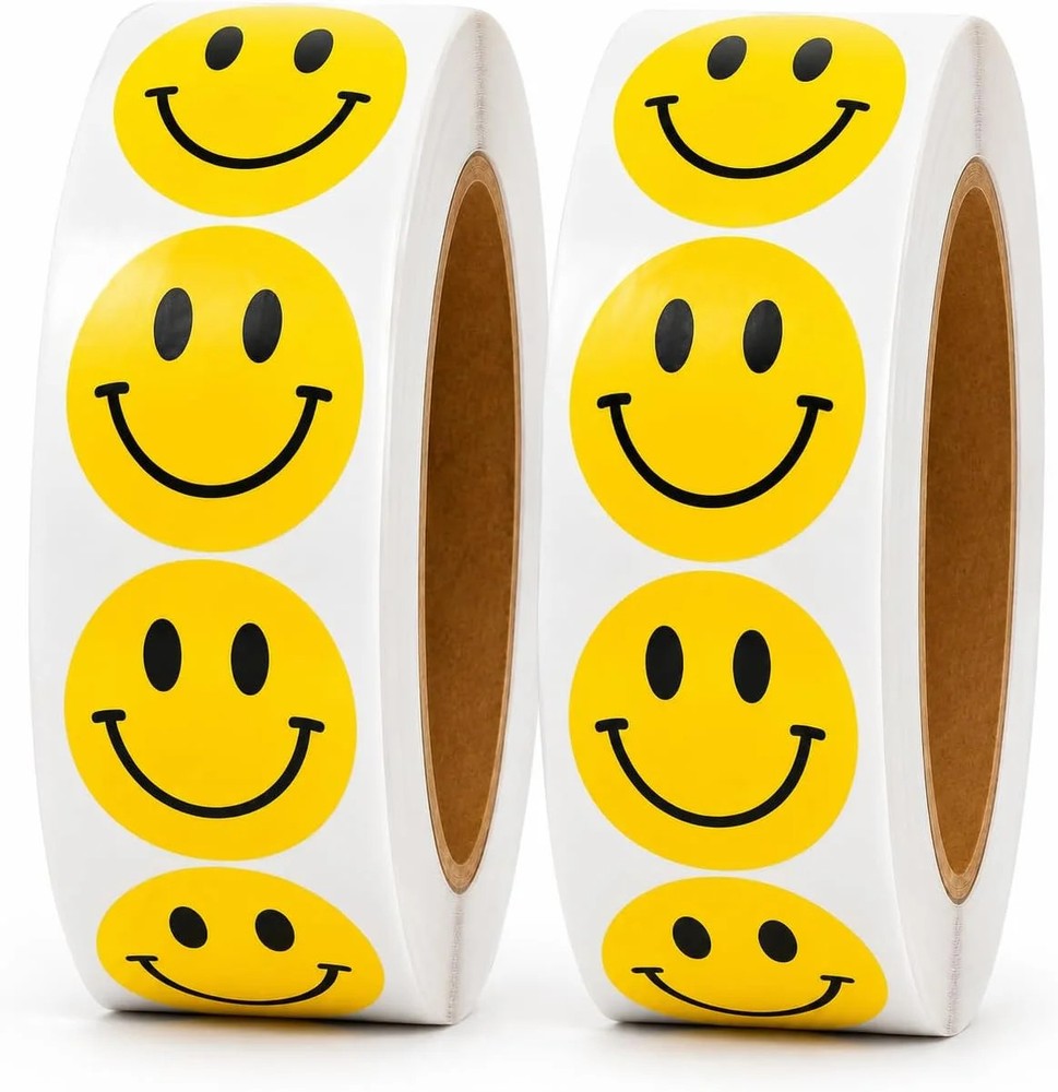 1000 PCS Happy Smile Face Reward Stickers for Kids – 1 Inch Round Yellow Smiley