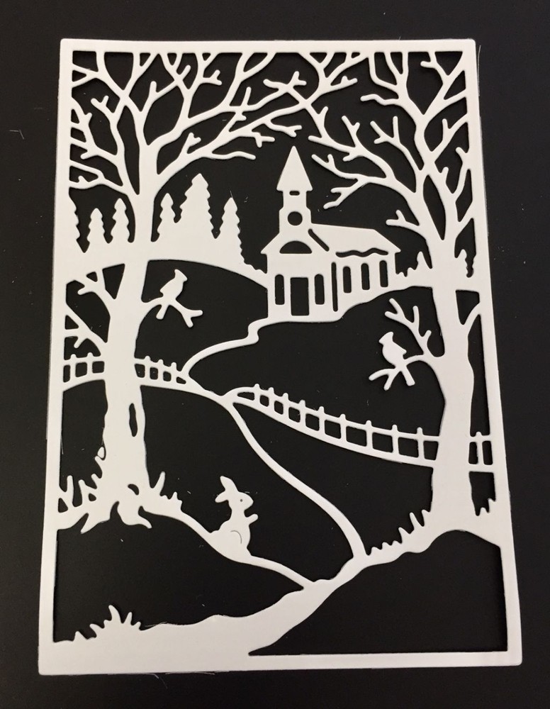 Christmas Die Cuts * Church Scene* Set of 6 * Black or White Cardstock
