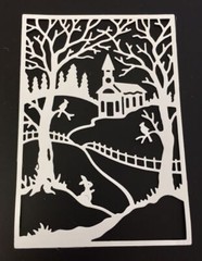Christmas Die Cuts * Church Scene* Set of 6 * Black or White Cardstock