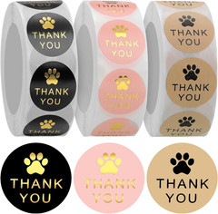 3 Rolls 1″ Round Kraft Paws Print Thank You Stickers Labels Hot Stamping For Tag