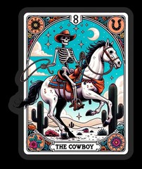The Cowboy Tarot Card Waterproof Sticker Western Gothic Skeleton