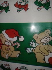 Vintage American Greeting stickers Christmas Teddy Bears Santa Hat 1 Sheet