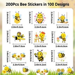 200Pcs Bee Stickers – Cute Water Bottle Stickers Waterproof Vinyl Bee Sticker…