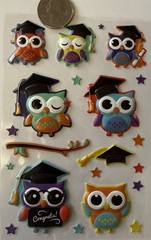 PUFFY GRADUATION OWL Stickers(23pc)Walmart•School •Diploma•Stars•Card Making•