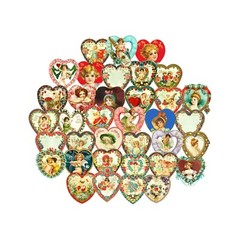 36 Valentine’s Day Hearts, Vintage Romantic Clip Art, 3 CUT-PEEL STICKER SHEETS