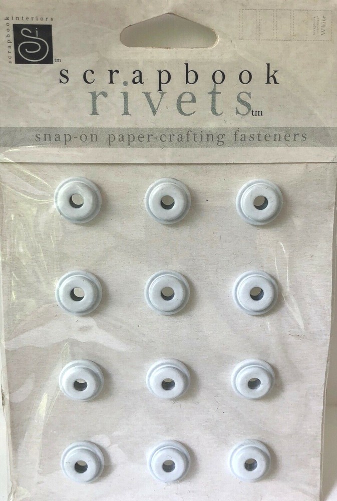 Chatterbox Scrapbook Rivets package of 12 White Round Snap-on Fasteners