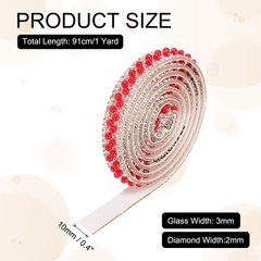 1 Yard Pearl Rhinestone Ribbon, 1cm Pearls Rhinestone Tape Red
