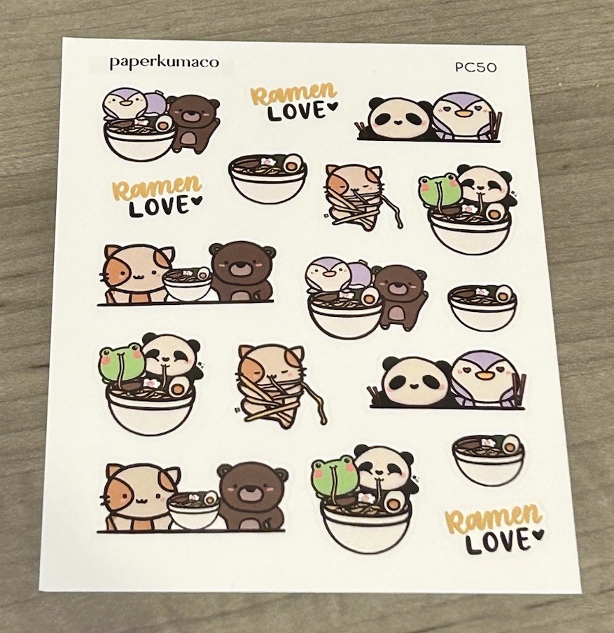 NEW PaperKumaCo “Ramen Love” Sticker Sheet Paper Kuma Co PKC Stickers