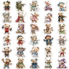 55pcs Cute Teddy Bear Stickers Waterproof Adorable Decals for Phone Case Laptop