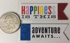 HAPPINESS PHRASE Chipboard Glittered Stickers(13pc)Smiles•Adventure•Love •Silly•