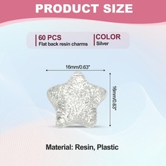 60 Pcs Flat Back Resin Charms, Glitter Star Charms Bulk, Silver