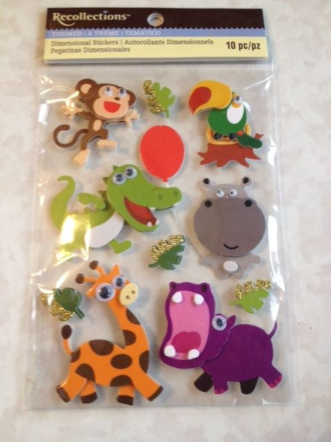 Recollections Dimensional Stickers 3D ANIMALS ZOO WILD MONKEY GIRAFFE ZEBRA BIRD