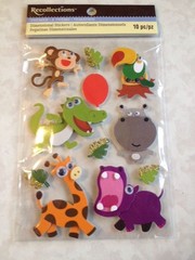Recollections Dimensional Stickers 3D ANIMALS ZOO WILD MONKEY GIRAFFE ZEBRA BIRD