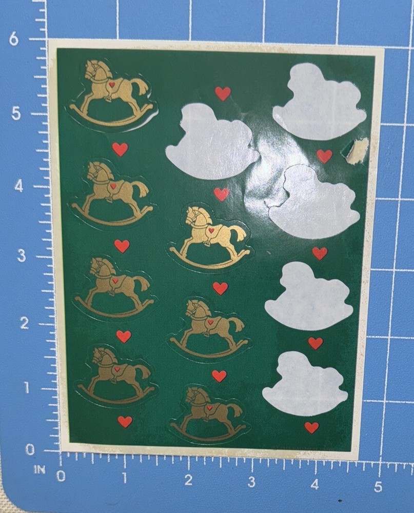Vintage Hallmark Stickers Christmas Rocking Horse 7 Of 12 On 1 Sheet