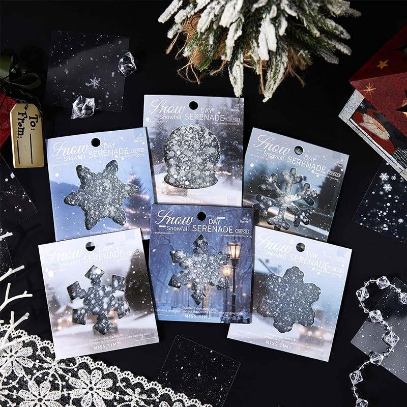 Alideco 120pcs Scrapbook Stickers Vintage Winter Snow Scene Snowflakes Scrapb…