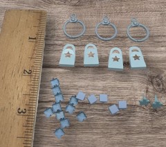 Lot Of 64 Brads & Embellishments Scrapbooking Blue Pink Red Purple Peach Green