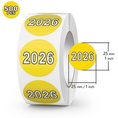 500 PCS 2026 Stickers 1 Inch Round Coded Colored Vinyl Year Labels