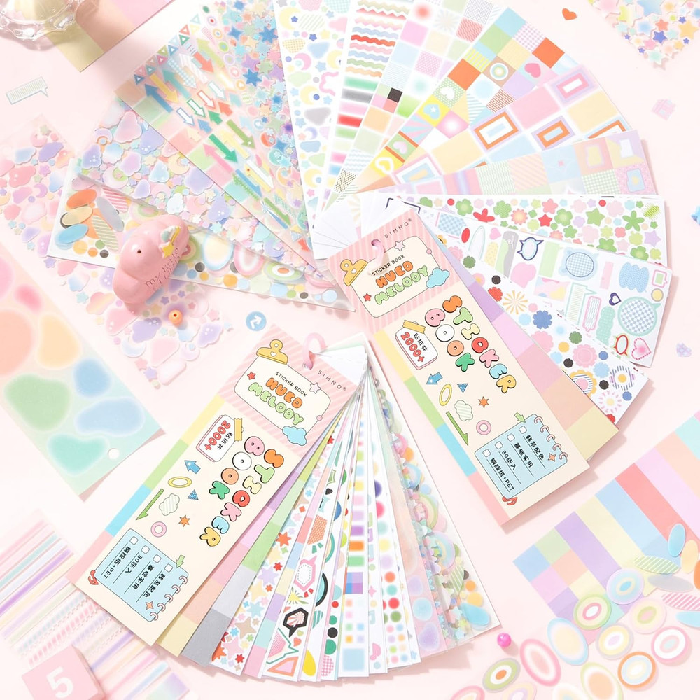 Cute Sticker , 30 Sheets of Small Glitter Stickers for Scrapbook and Planner, Pi