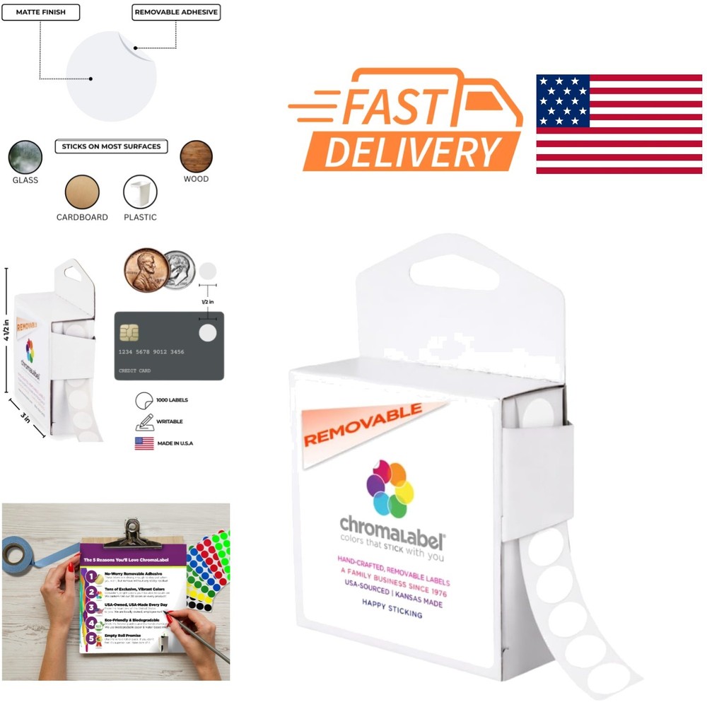 Versatile 1/2 Inch White Sticker Dots 1000 Count Removable Labels for Offices