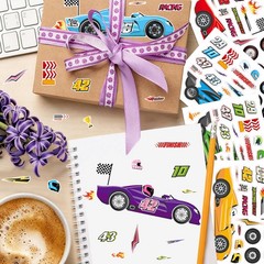 24 Sheets Make Your Own Race Car Stickers, Funny Sporty Racing Make a Face St…