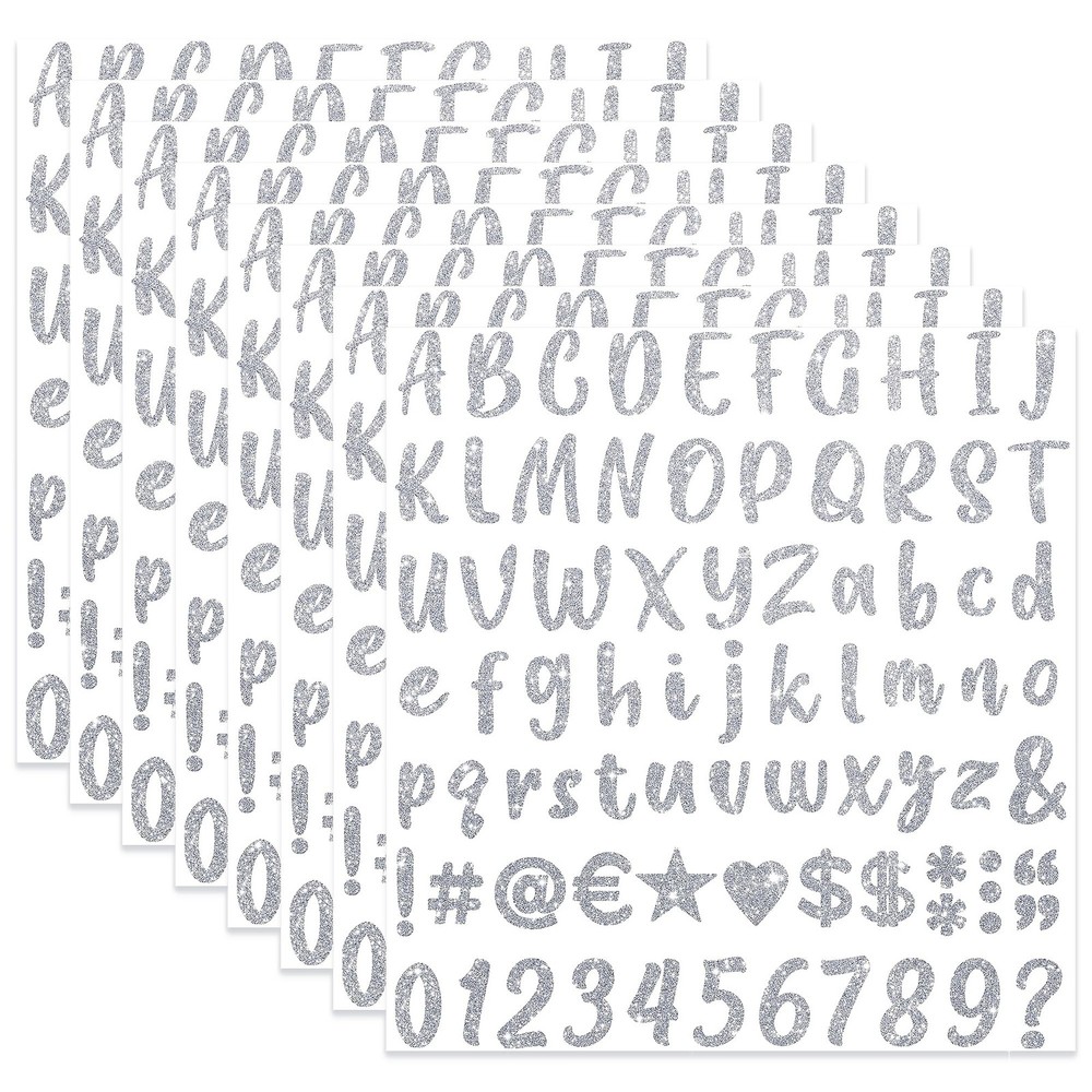 648 Pieces 8 Sheets Letter Stickers Glitter Small Self Adhesive Alphabet Numb…