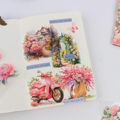 30 Sheets Precut Pink Garden Landscape Stickers Book for Junk Romantic Pink