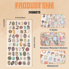24 Sheet Vintage Scrapbook Stickers, Cute Alphabet Number Stickers, Scrapbook St