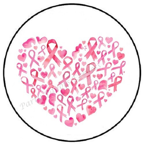 BREAST CANCER HEART PINK RIBBONS ENVELOPE SEALS LABELS STICKERS PARTY FAVORS