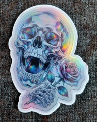 Holographic Gothic Skull and Rose Stickers | Die-Cut | Set of 4