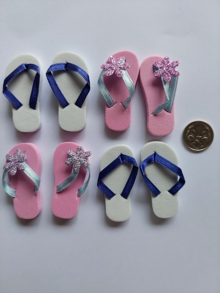 Four Pairs of Dimensional Cute Small Flip Flops for Card Making or Scrapbooking
