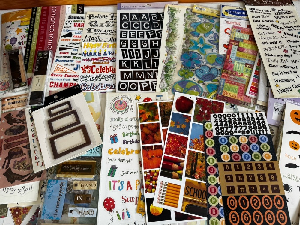 HUGE Lot of 1000s of Scrapbooking Embellishments, Stickers, Die cuts, etc. KIDS
