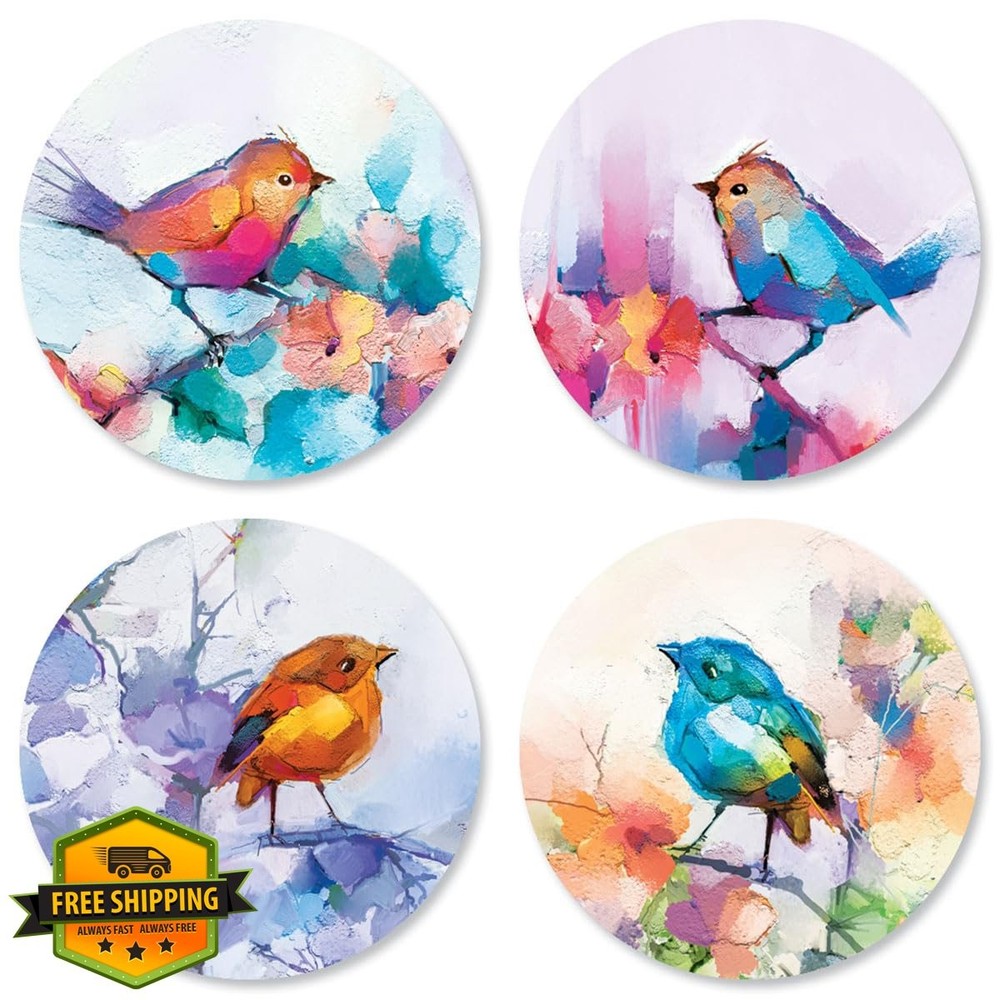 Brush Stroke Birds Envelope Seals 144 Stickers 4 Designs Round