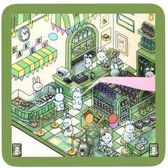 4 (3D) 7.5 X 4.7 Isometric Scene Rooms. Bunny Shop, Loft, and Hut.