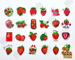 50 pcs «Strawberry» Sticker Pack Kawaii Fruit Chocolate Dessert Strawberry Cake