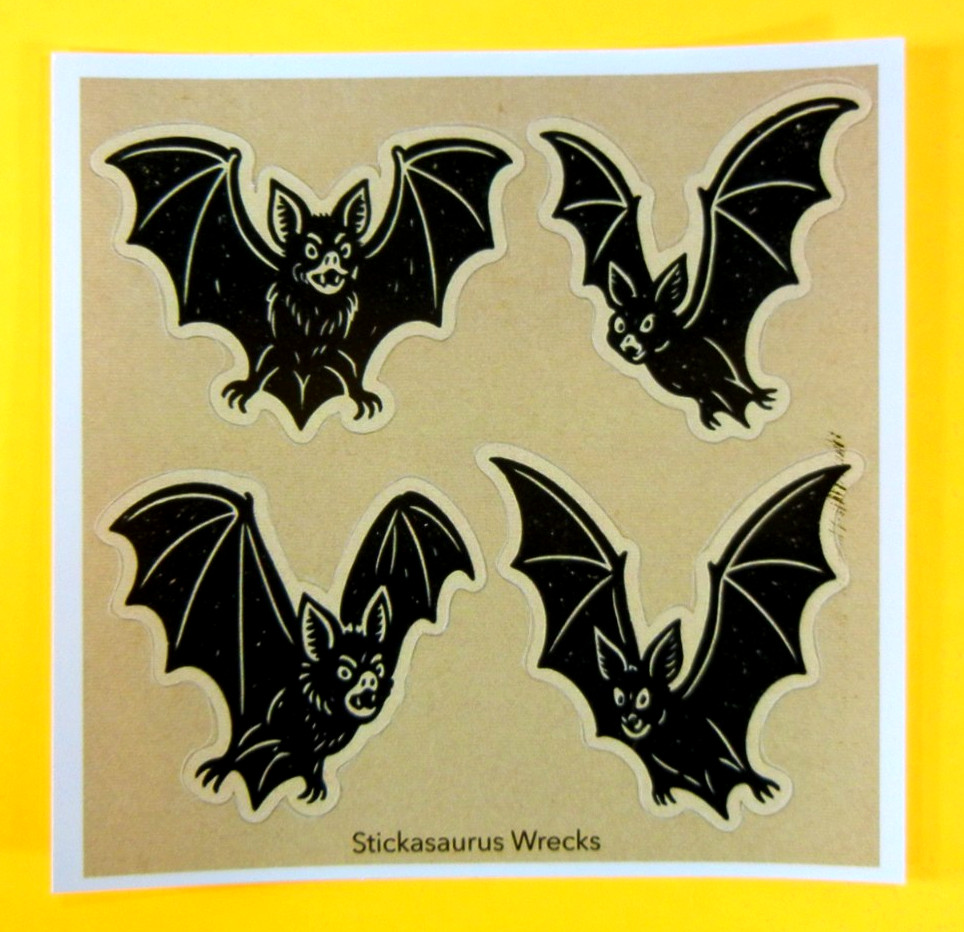 Vintage Style Black Bats Halloween Sticker Sheet