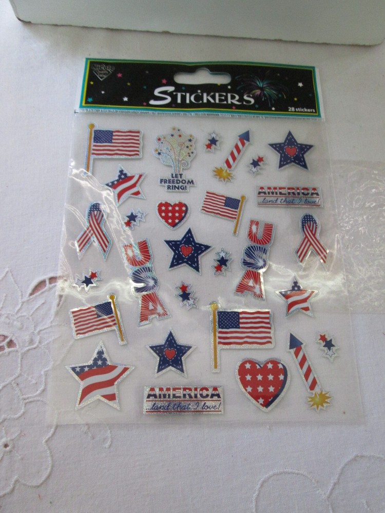 Lot of 2 Nicole July 4th Pkg of 28 Assorted Patriotic Hologram Stickers, New