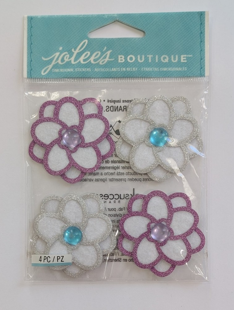 RARE Jolee’s Felt Christmas Purple Silver & White Flowers Scrapbooking Stickers