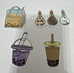 Bubble Tea Boba Drink Stickers Lot, Multicolor Food & Drink Theme (4 pcs)