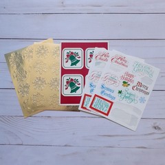 Vintage Hallmark & AGC Holiday Stickers Gold Snowflakes Green Bells Greetings