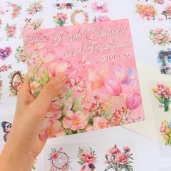 30 Sheets Precut Pink Garden Landscape Stickers Book for Junk Romantic Pink