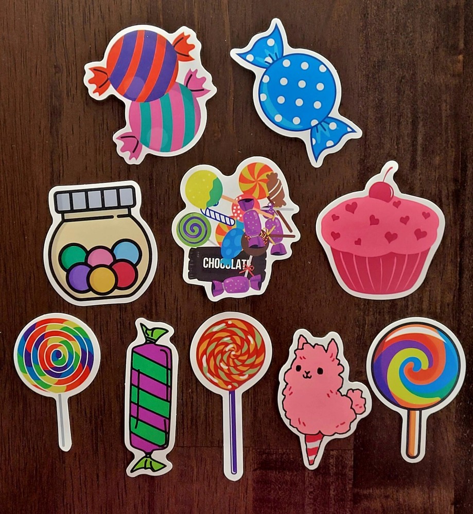 STICKERS x 10 Candy Gumball Chocolate Pink Cupcake Lollipop CAN4