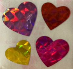 HEART Prismatic Stickers(4pc)Great 7•Colorful •Love•Pink•Purple•Red •Valentines