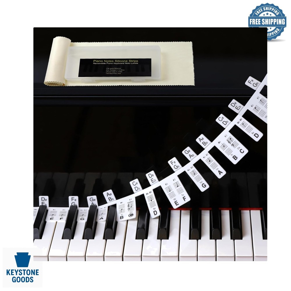 Full Size 88-Key Removable Piano Note Stickers with Dust Cover & Storage Box