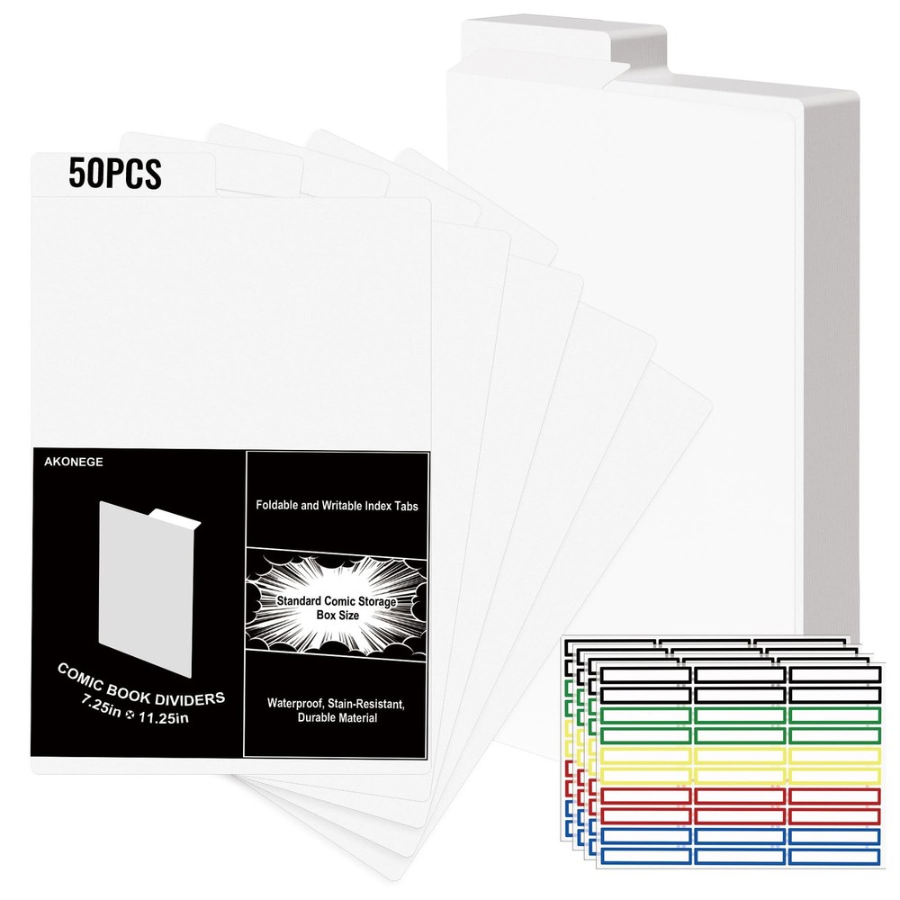 AKONEGE 50 Pack Comic Book Dividers with Tab and 4 11.25″ x 7.25″, White