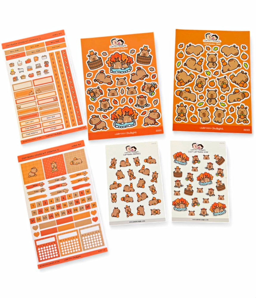Hubman & Chubgirl Autumn Capybara Sticker set includes Hobonichi Month Kit